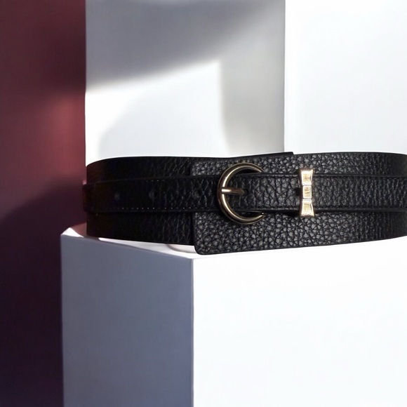 Kate Spade Genuine Leather Pebbled Belt L/XL Gold Buckle Black 36” - Picture 2 of 14